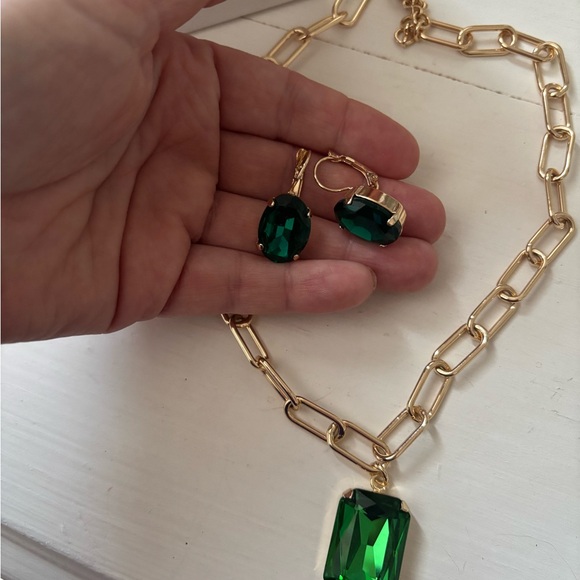 Rebekah Price Sabrina ernite emerald necklace & earrings holidays Swarovski gold - Picture 6 of 10